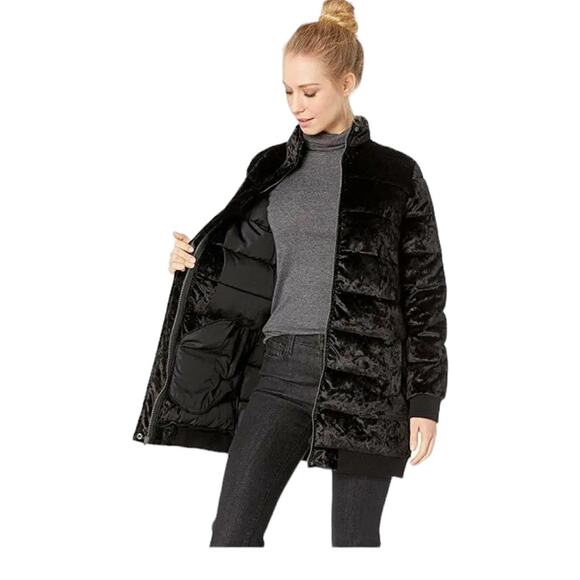 Jack by BB Dakota Black Crushed it Velvet Quilted Zip Puffer Coat Small NWT - Picture 3 of 9
